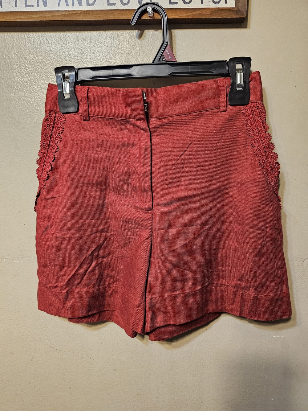 House of Harlow 1960 Scarlet High-Waist Lace-Trim Shorts